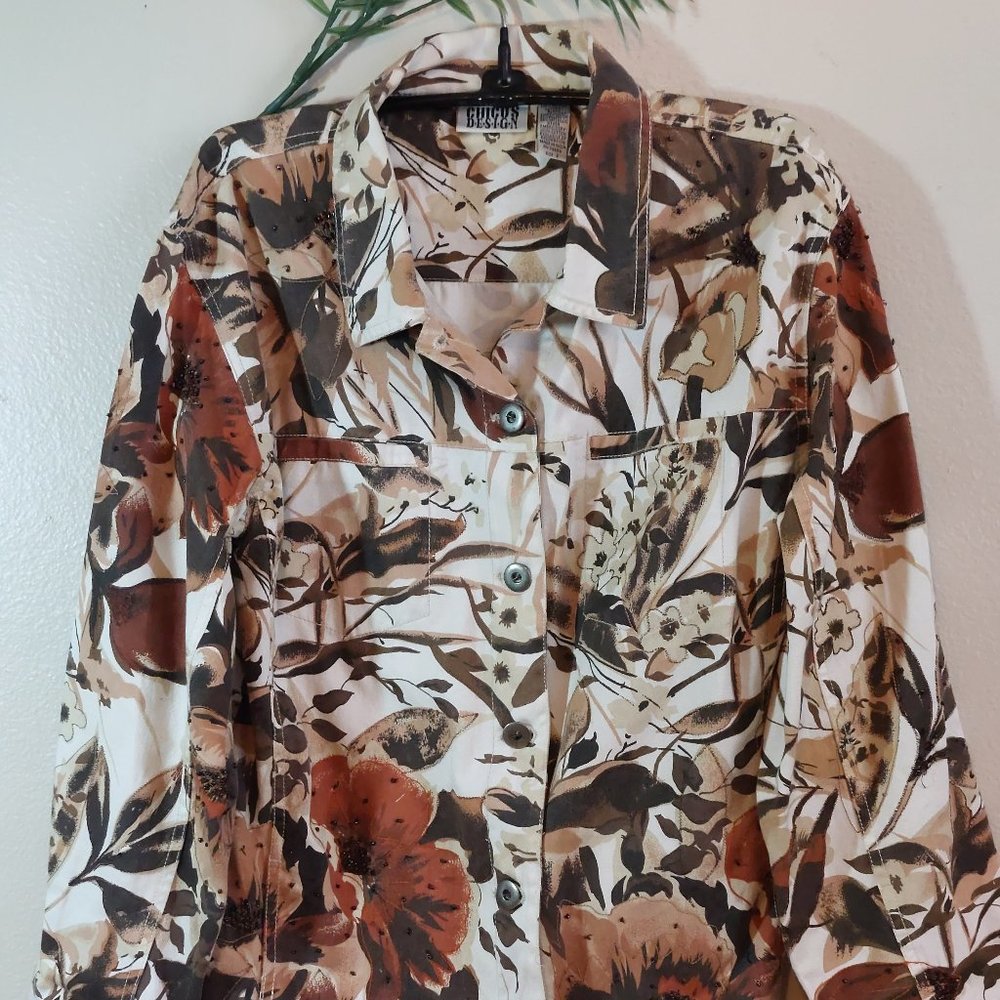 Chico's Design Size 2 Brown multi tone jeweled jacket